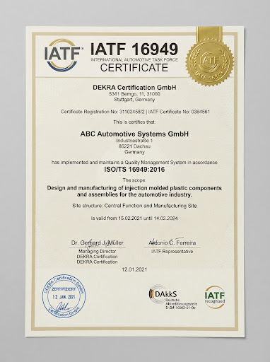 IATF 16949 Automotive Quality Management Certificate