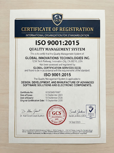 ISO 9001:2015 Quality Management System Certificate