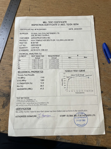 EN 10204 3.1 Mill Test Certificate (MTR) Inspection Document