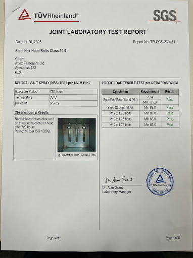 TÜV Rheinland and SGS Laboratory Test Report Document